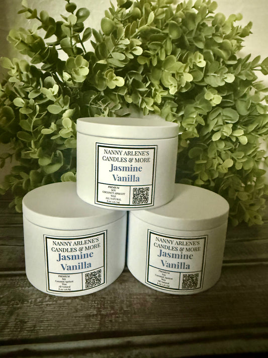 8 oz Jasmine Vanilla soy coconut apricot wax candle