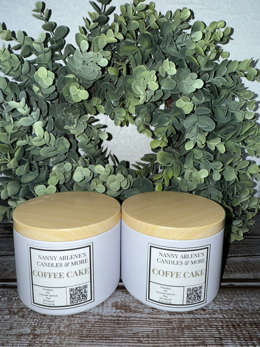8 oz Coffee Cake scented soy coconut apricot wax candle