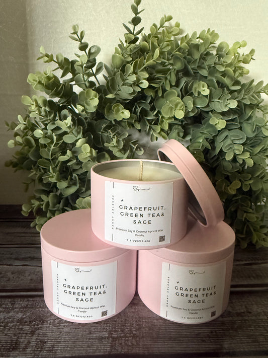 8 oz Grapefruit, Green Tea & Sage Soy Coconut Apricot wax candle