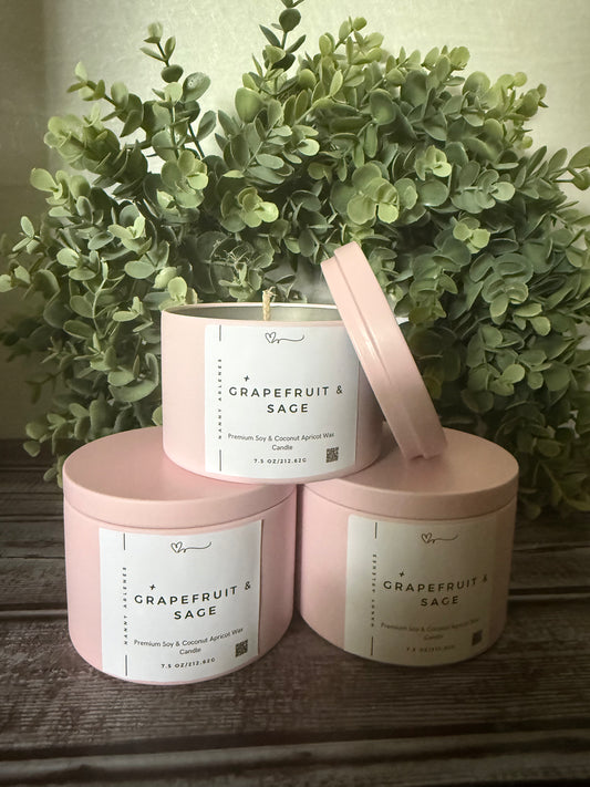 8 oz Grapefruit and Sage Soy Coconut Apricot wax candle