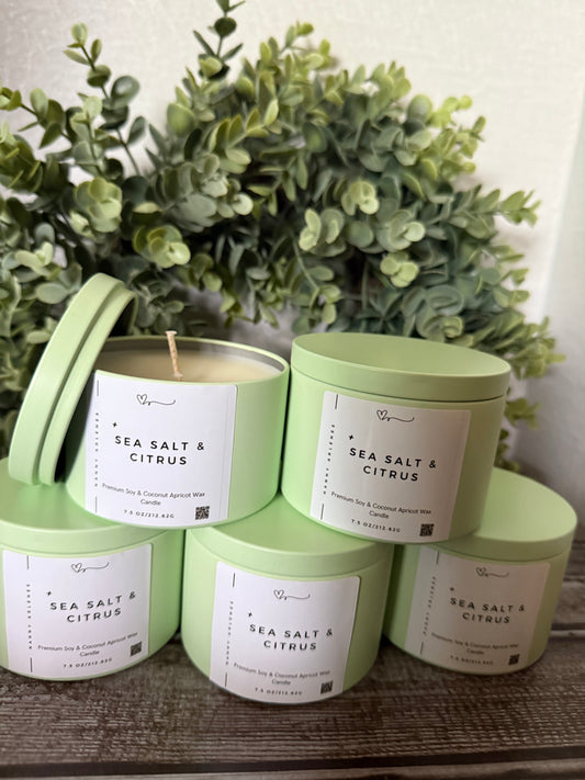 8 oz Sea Salt & Citrus soy and coconut apricot wax candle